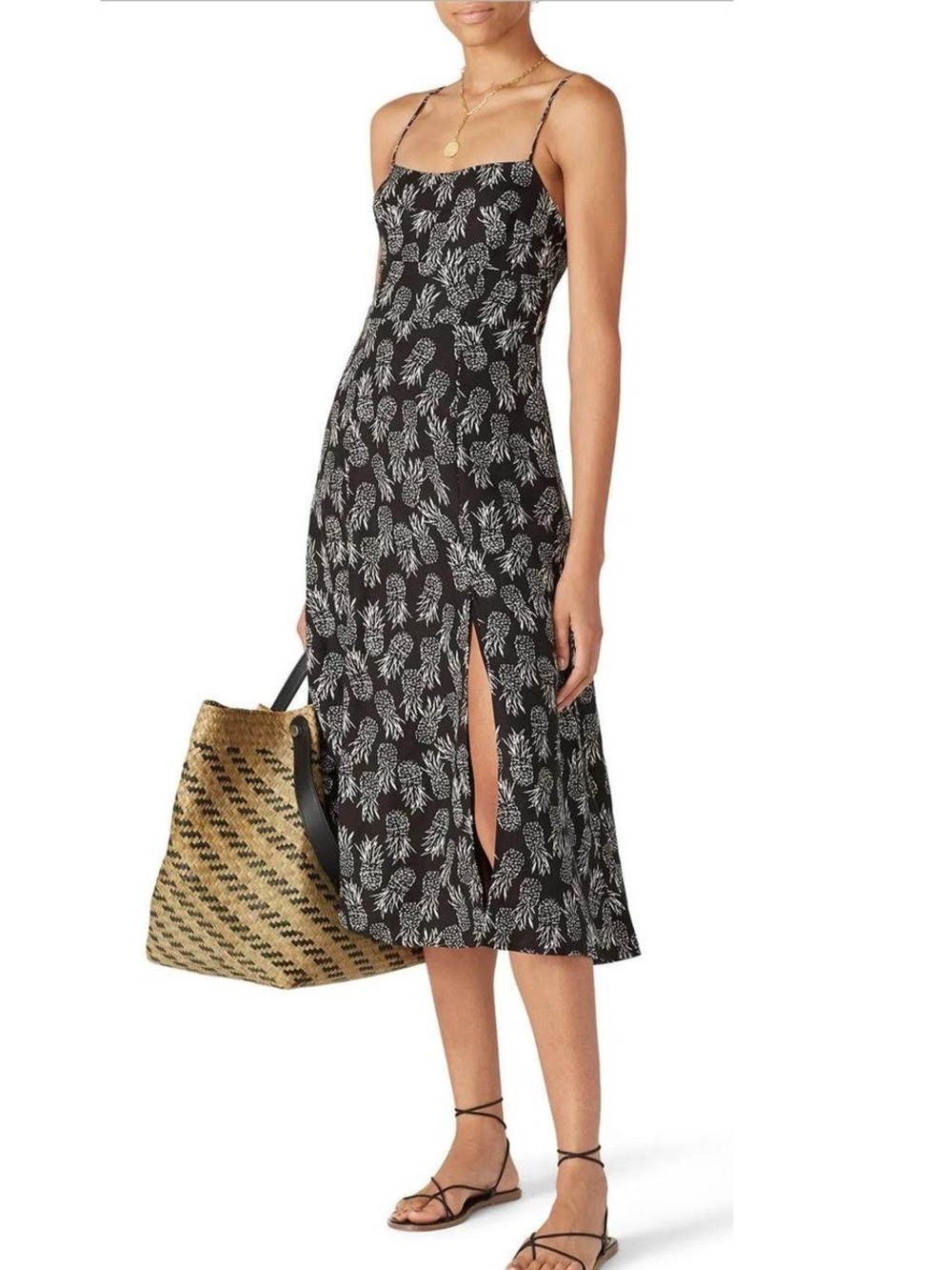 ASTR The Label Midi Dress black/white pineapple print Medium Resortwear Vacation
